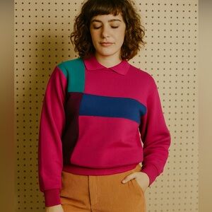 Vintage Colorblock Women's Collar Sweatshirt